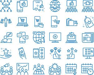 Marketing icon set, 30 digital marketing icon set blue vector