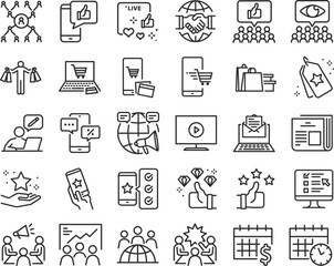 Marketing icon set, 30 digital marketing icon set black vector