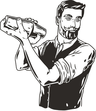 bartender shaking cocktail shaker black and white clip art preview