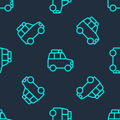 Green line Car icon isolated seamless pattern on blue background. Vector
