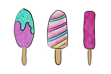 A set of hand drawn ice creams isolated on white background.