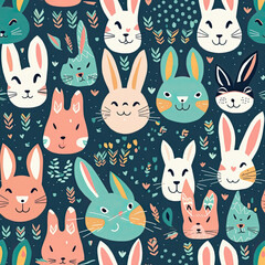 Easter bunny ears in a seamless pattern. AI generated.