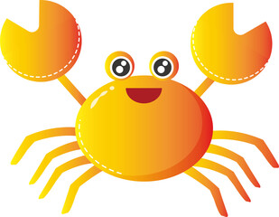 Hand drawn textured crab with cute expression, cartoon version, summer and beach elements