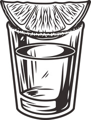 Tequila shot with lime and salt. Hand drawn illustration converted to vector isolated on white background © Casoalfonso
