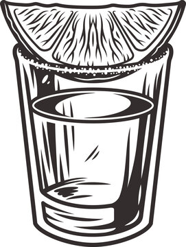 recommend clip art: Tequila shot with lime and salt. Hand drawn illustration converted to vector isolated on white background