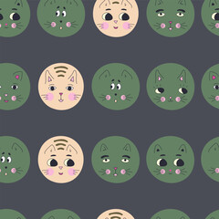 Funny cat face, abstract personage, mascot design, funny face, cute icon.