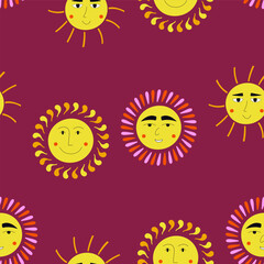 Smiling sun, abstract personage, mascot design, funny face, cute icon.