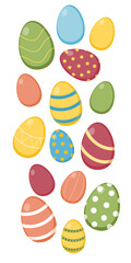 Set of colorful easter eggs. Happy easter eggs stickers on white background. 