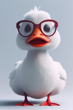 Adorable Anthropomorphic Goose With Heart Patch And Glasses Smiling Happily Generative Ai Digital Illustration Part#280323