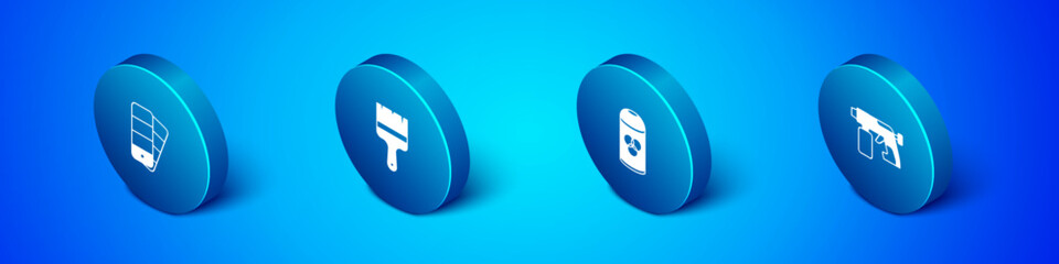 Set Isometric Color palette guide, Paint spray can, gun and brush icon. Vector