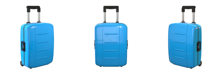 trolley bag on transparent background, left, front and right view (3d render)