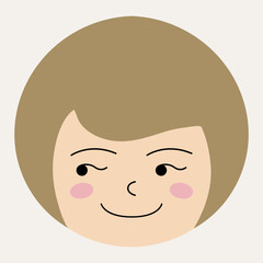 Feminine look, abstract personage, mascot design, funny face, cute icon.