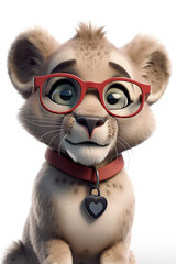 Adorable Anthropomorphic Mountain Lion With Heart Patch And Glasses Smiling Happily Generative Ai Digital Illustration Part#280323