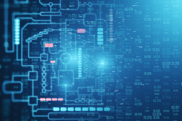 Abstract reative tech big data hologram on dark wallpaper. Technology, future, ai, information and innovation concept. 3D Rendering.