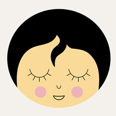 Feminine look, abstract personage, mascot design, funny face, cute icon.
