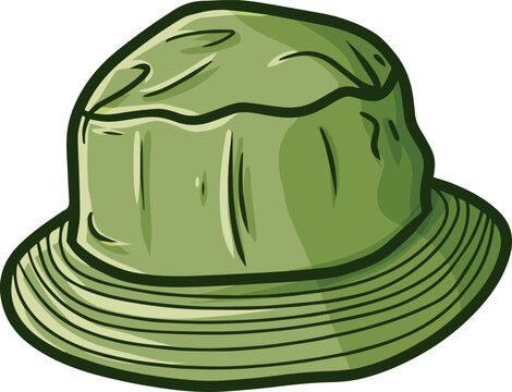 Cool modern army green color beanie hat cartoon illustration