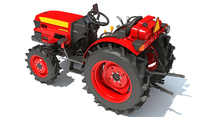 Farm Tractor 3D rendering on white background