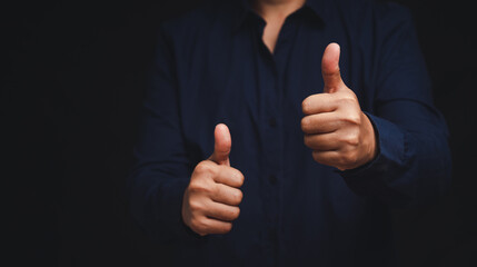 A man hands with thumbs up for best excellent services satisfaction