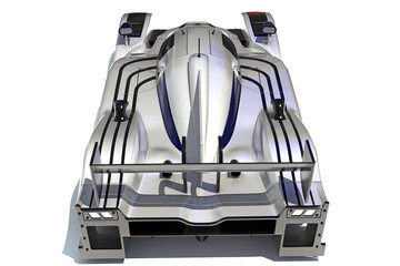 Racecar 3D rendering on white background