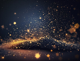 Dark blue and glow particle abstract background Blurry bokeh background with sparkles, particles and glitter created with Generative AI technology