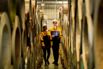 A new generation of engineers in a metal sheet factory.  Studying work methods from supervisors or colleagues and studying by yourself  be taught professionally