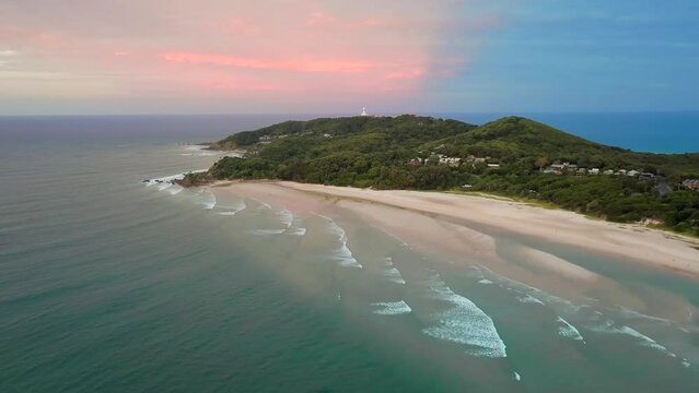 Cape Byron Lighthouse Drone Sunset, Byron Bay Australia