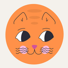 Funny cat face, abstract personage, mascot design, funny face, cute icon.