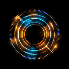 Abstract luminous round frame. Glowing disk with bright flashes. Portal with light effect.