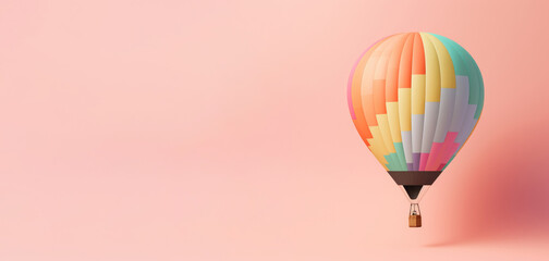 Obraz premium Colorful hot air balloon in pastel background. Travel and adventure concept symbolizing freedom andexcitement. Generative AI