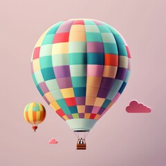 Fototapeta premium Colorful hot air balloon in pastel background. Travel and adventure concept symbolizing freedom andexcitement. Generative AI