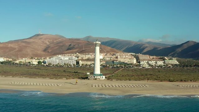 Morro Jable lighthouse aerial view in Fuerteventura