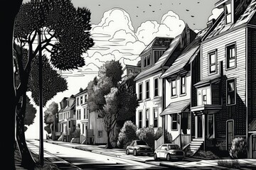 bustling city street in black and white created with Generative AI technology