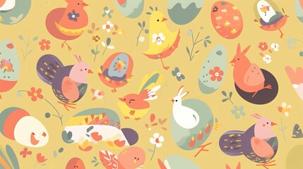 Simple Seamless Doodle Easter Themed Pattern - Generative AI