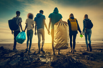 silhouette of a couple on the beach, Generative AI