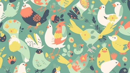 Simple Seamless Doodle Easter Themed Pattern - Generative AI
