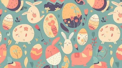 Raamstickers Simple Seamless Doodle Easter Themed Pattern - Generative AI © ImageMaster