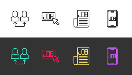 Set line Exchange work, Search job, and on black and white. Vector