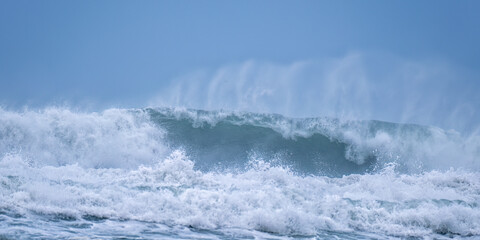 curling wave off chapel Porthleven beach cornwall england uk 