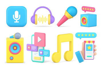 Multimedia content online store smartphone application music video technology set 3d icon vector