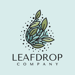 Colorful leaf water drop logo design template