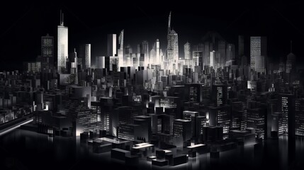 Fototapeta premium 3d City In The Night, Black Background - Generative AI
