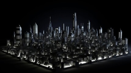 3d City In The Night, Black Background - Generative AI