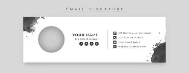 Creative email signature template design or email footer with black watercolor