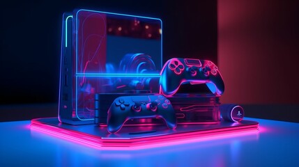 Naklejka premium 3d Game Station With Colorfull Light - Generative AI
