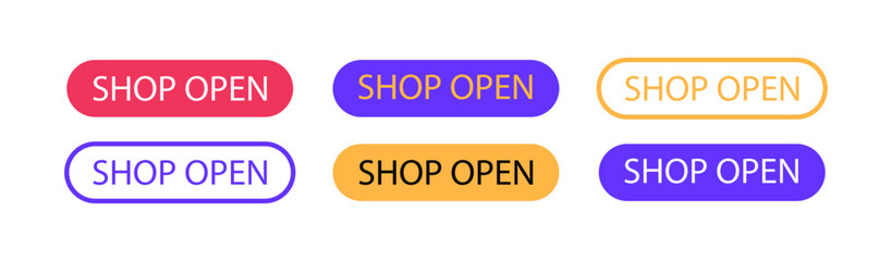 The store is open. Flat, color, set of banners shop is open. Vector illustration.