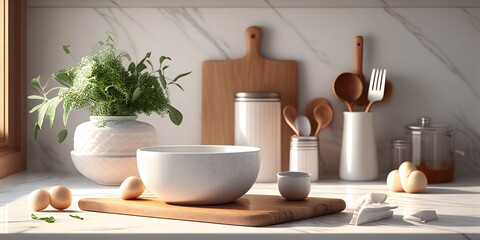 Fototapeta na wymiar Kitchen utensils, home kitchen decor concept,digital illustration generative AI