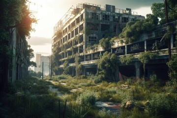 grand urban building surrounded by lush green trees created with Generative AI technology