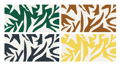 collection of modern simple abstractions in the form of geometric shapes (drawn by hand) on colored backgrounds