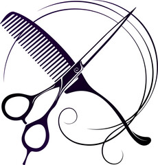 Hair stylist scissors and comb. Design for beauty and hair salon