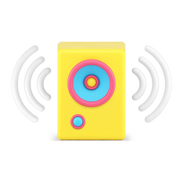 Music bass audio speaker loud sound wave acoustic system control musical listen 3d icon vector